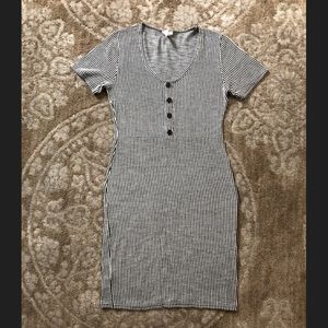 Striped button front stretchy Shirt Dress XS